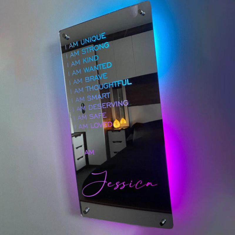 Affirmations Mirror Colorful Light Gift  Name Mirror   