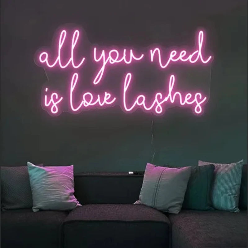 All You Need Is Love Lashes Neon Sign  Personalized Mirror S  