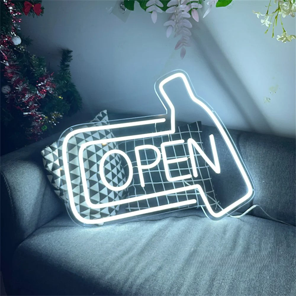 Open Neon Led Sign  Personalized Mirror Open Bottle  