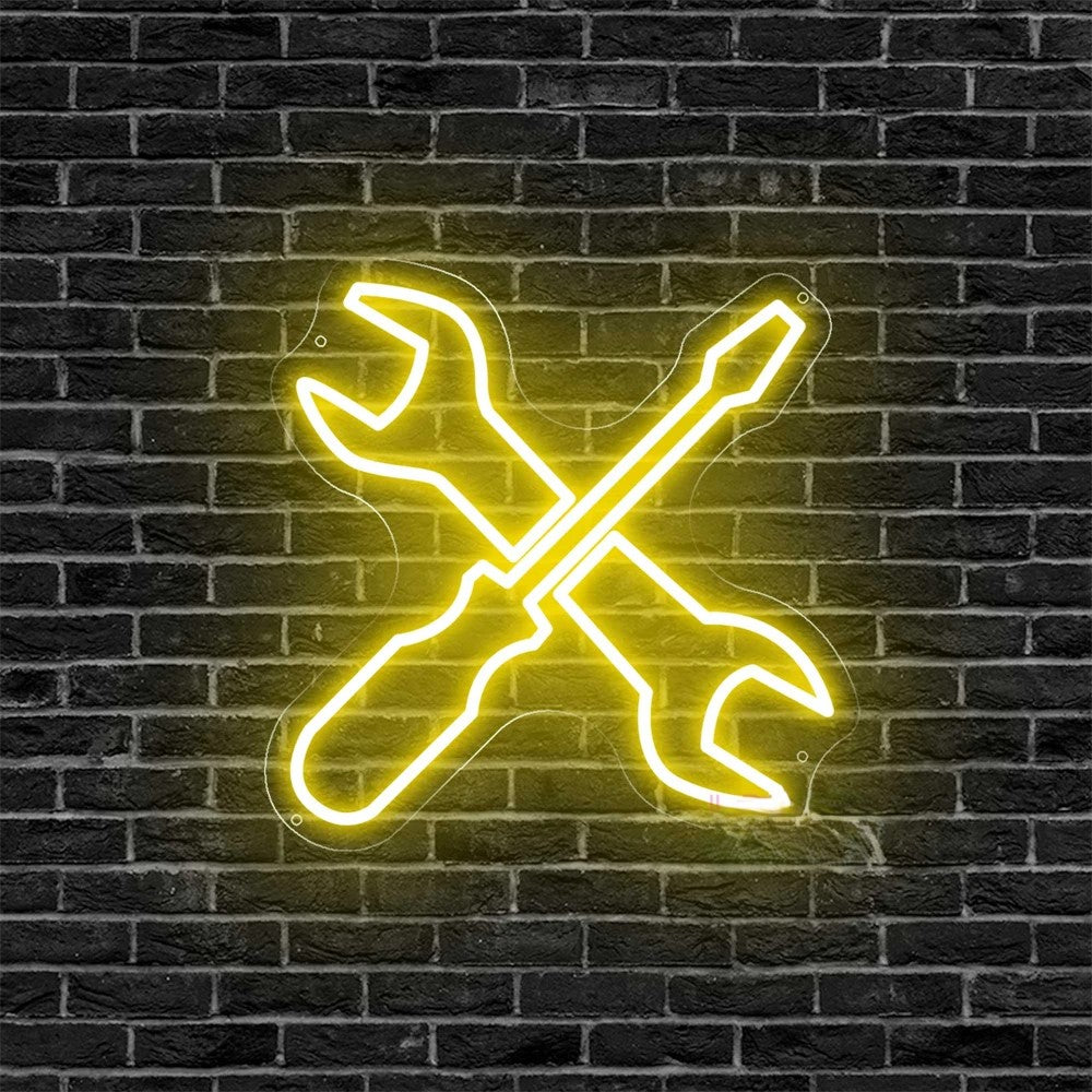 Auto Repair Shop Neon Sign  Personalized Mirror Yellow  