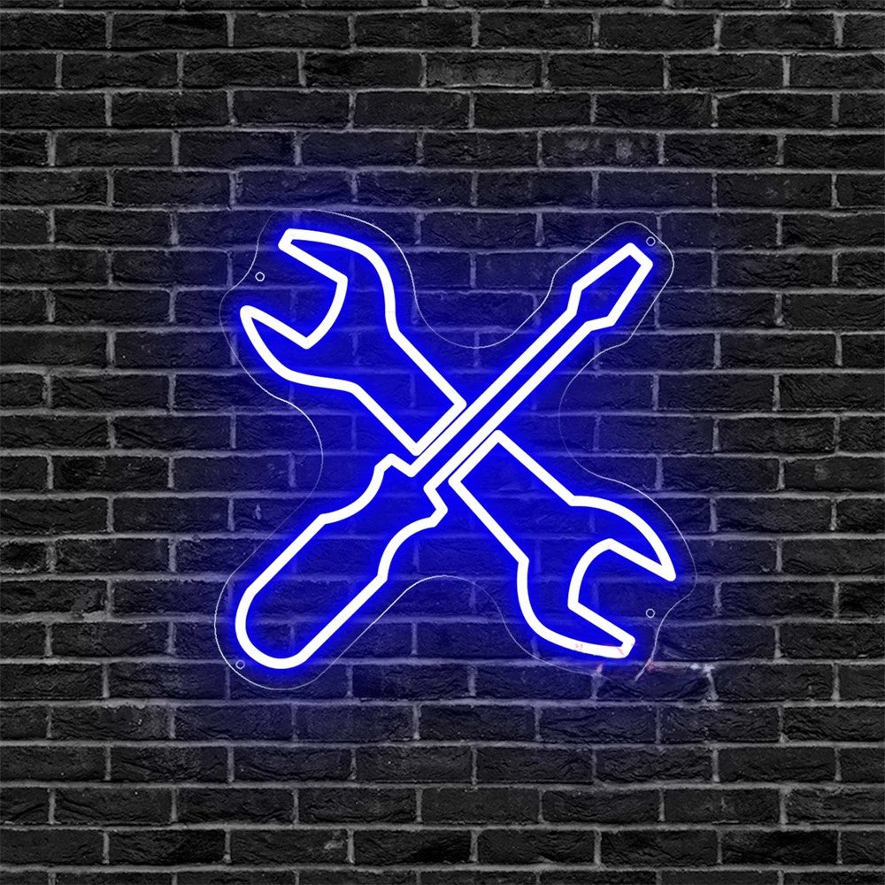 Auto Repair Shop Neon Sign  Personalized Mirror Blue  