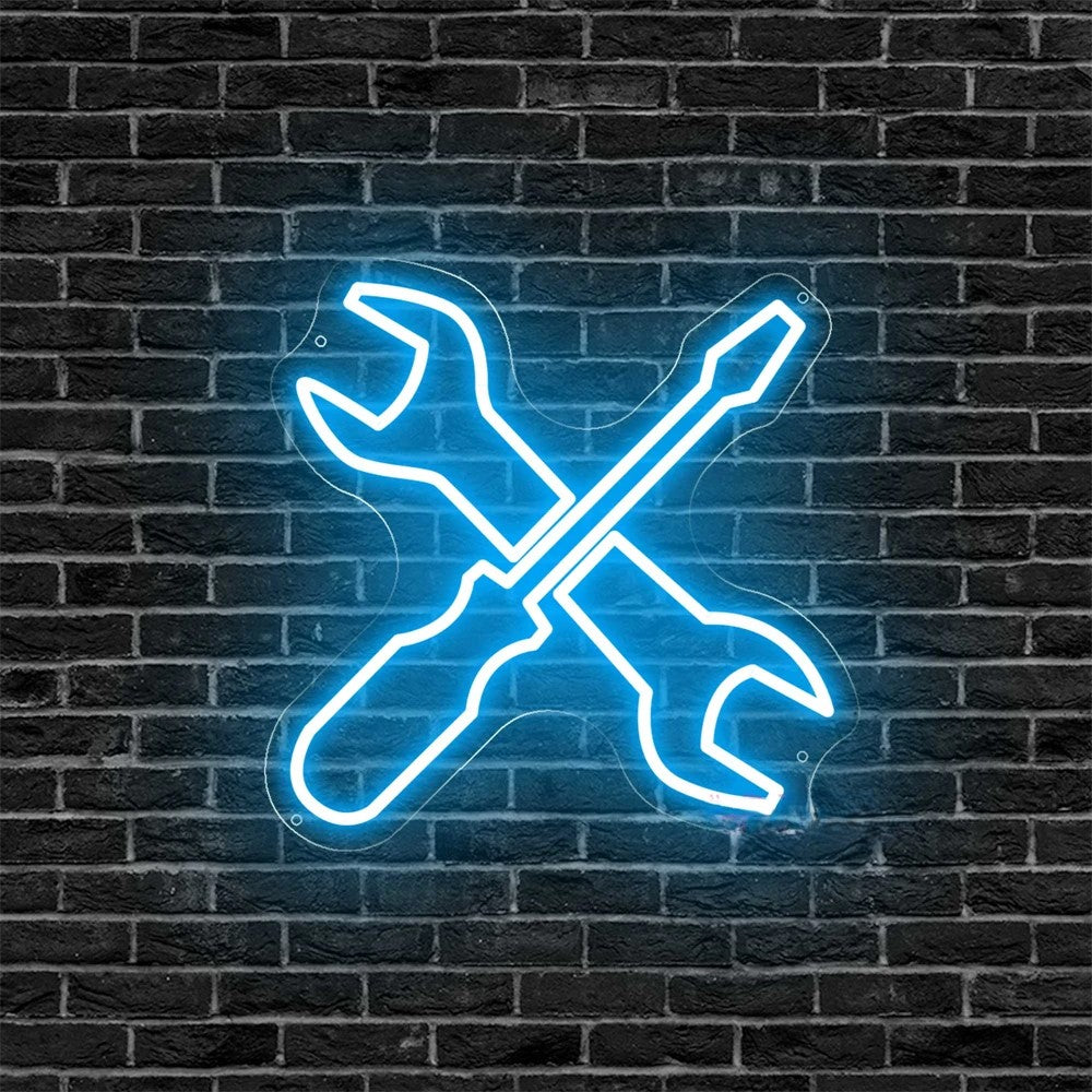 Auto Repair Shop Neon Sign  Personalized Mirror Light Blue  