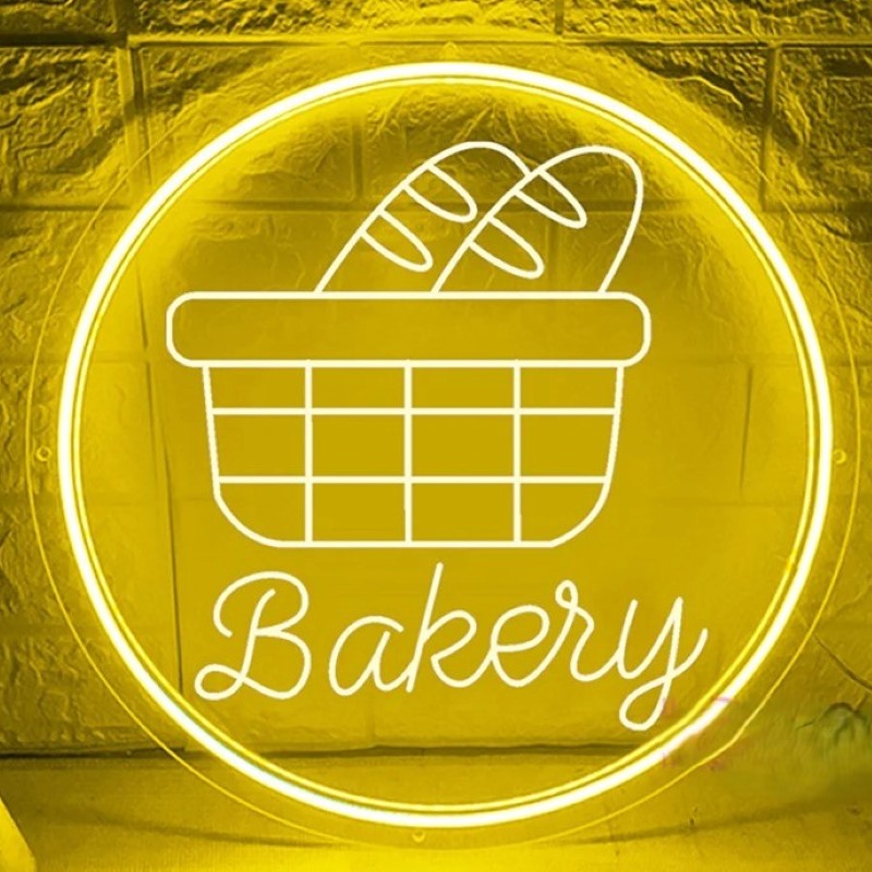 Bake Cake Shop Neon Sign  Personalized Mirror Bread Basket Blue 