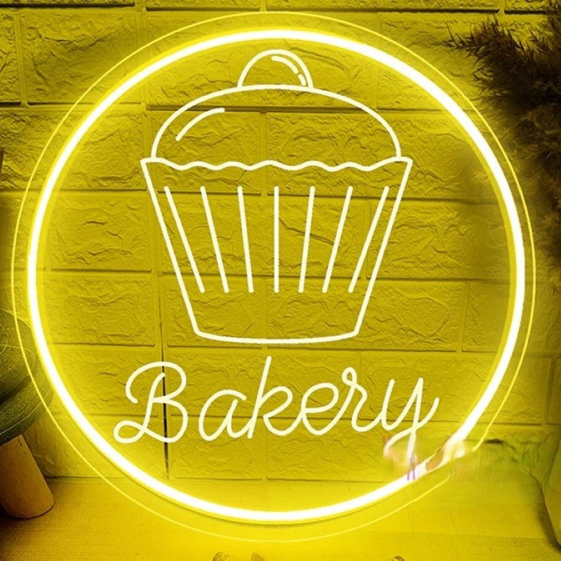 Bake Cake Shop Neon Sign  Personalized Mirror Cup Cake Blue 