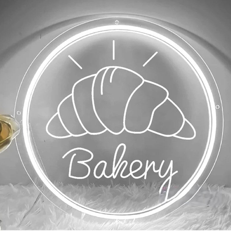 Bake Shop Neon Sign  Personalized Mirror Croissant Blue 