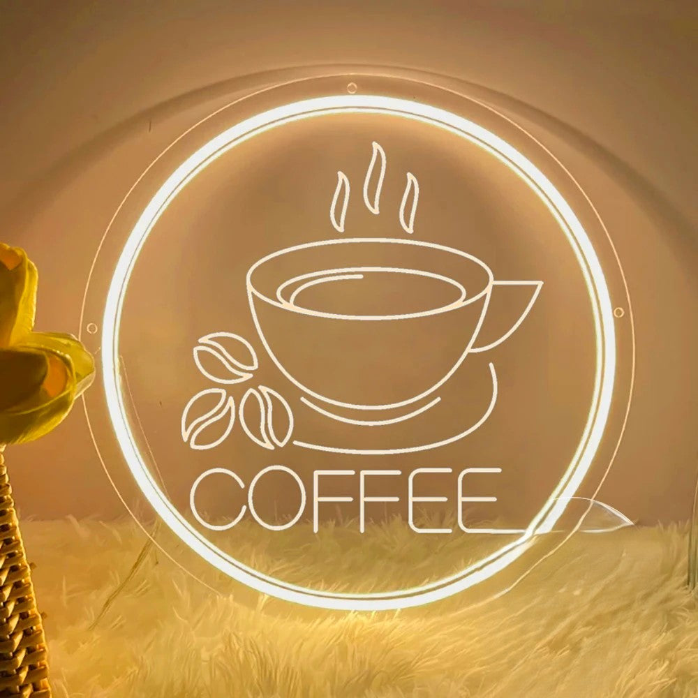 Bakery Neon Signs Led Lights  Personalized Mirror Coffee Beans Light Pink 