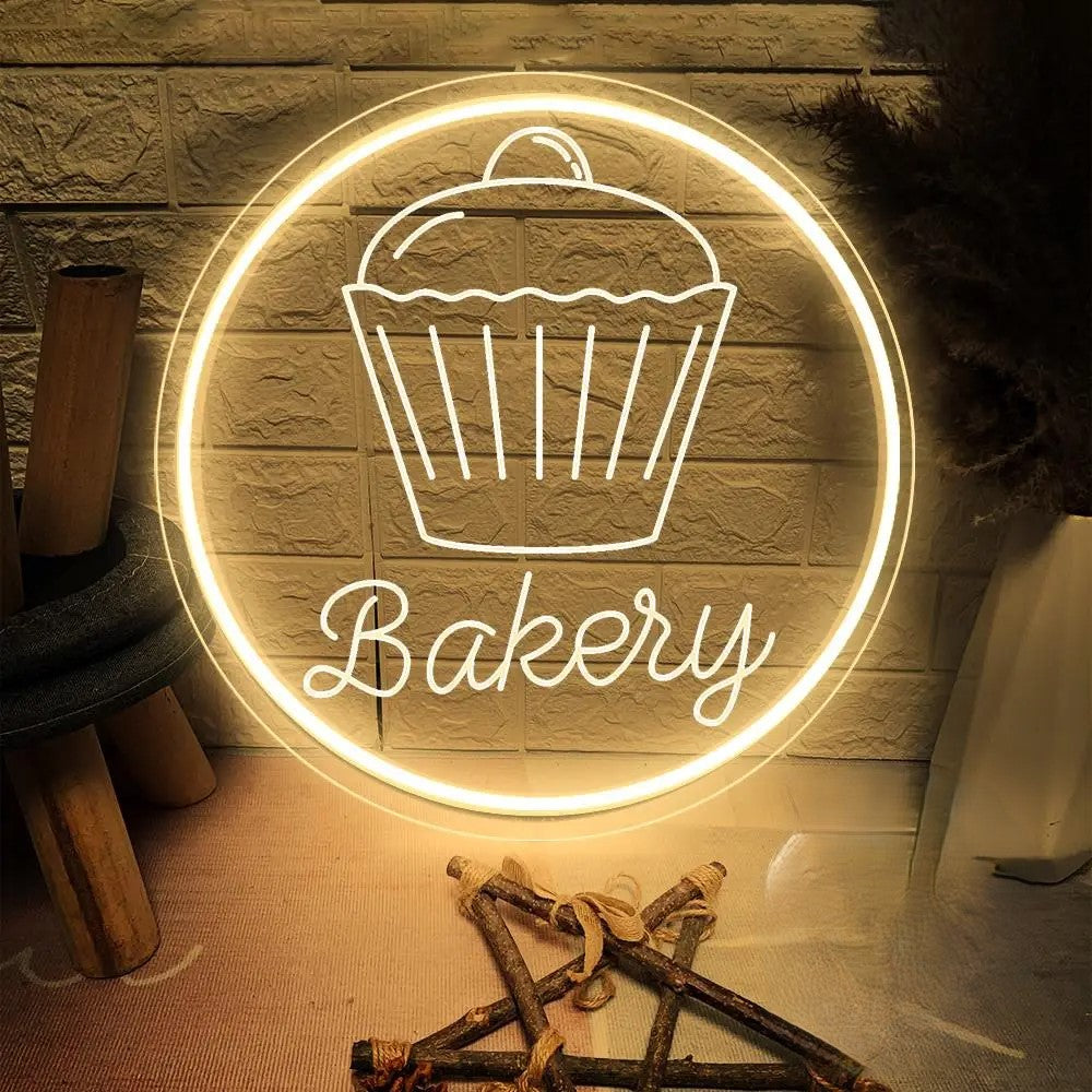 Bakery Neon Signs Led Lights  Personalized Mirror Muffin Light Pink 