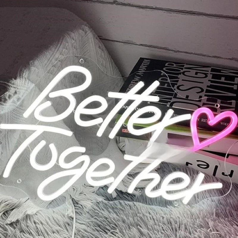 Better Together Neon Sign  Personalized Mirror Better Together White 