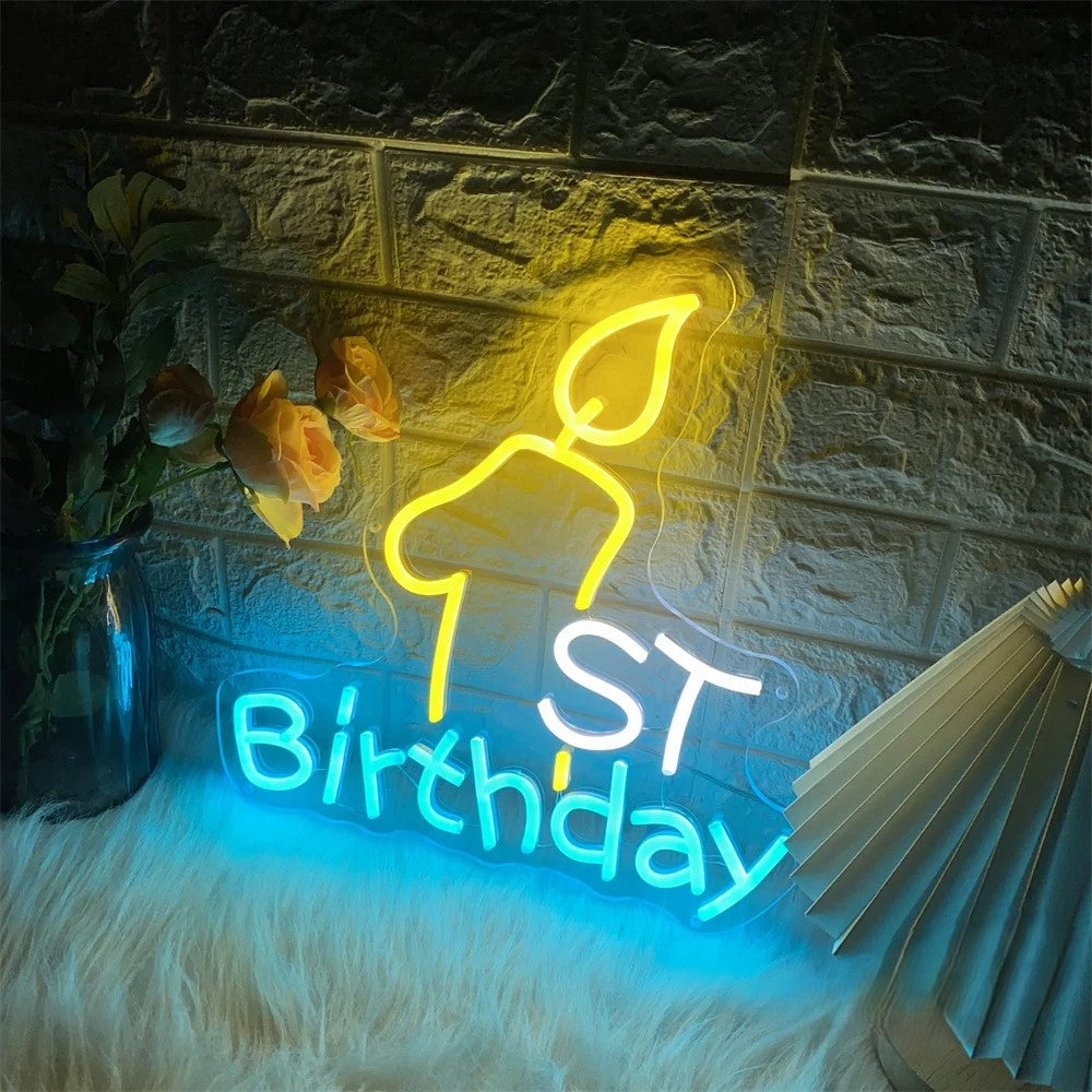 First Birthday Number Neon Led Sign  Personalized Mirror   