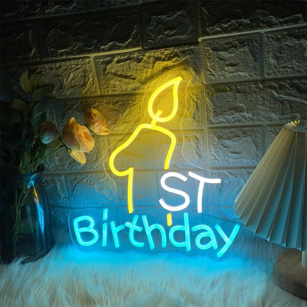 First Birthday Number Neon Led Sign  Personalized Mirror   