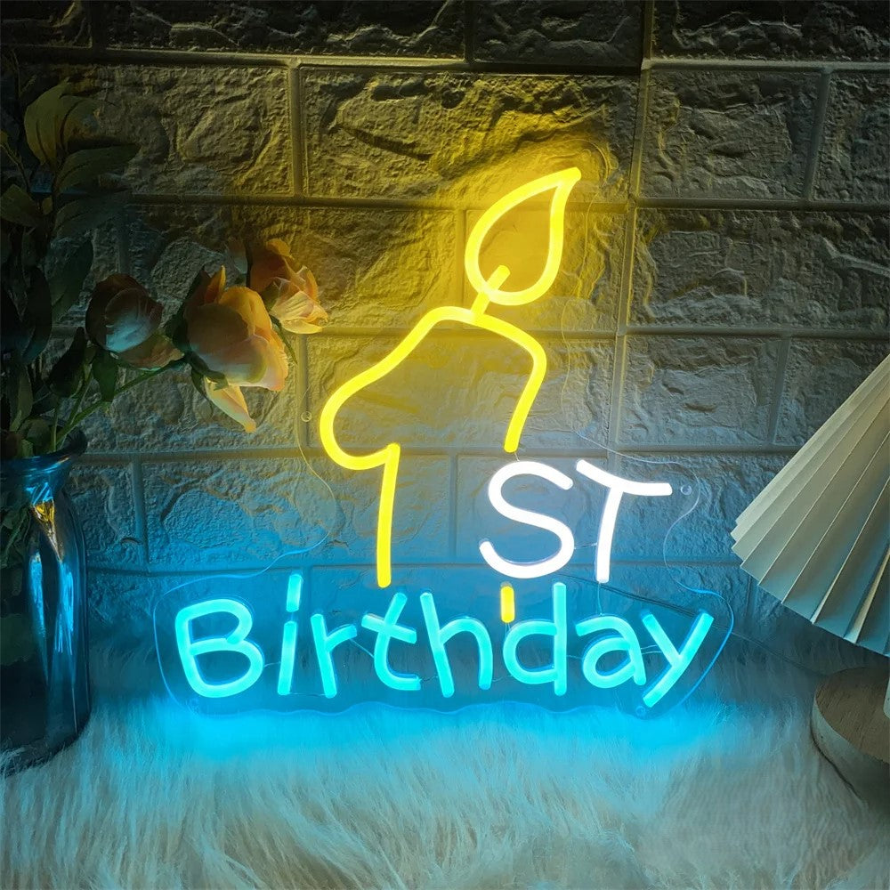 First Birthday Number Neon Led Sign  Personalized Mirror   