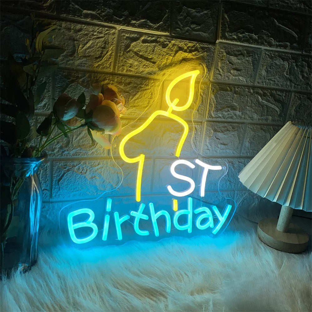 First Birthday Number Neon Led Sign  Personalized Mirror   