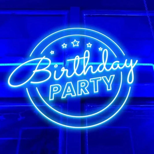 Birthday Party Blue Neon Sign  Personalized Mirror S  