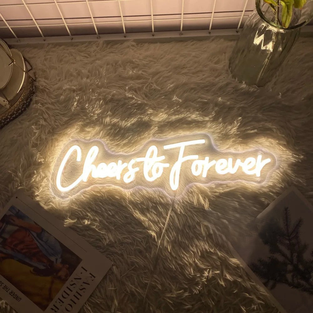 Cheers To Forever LED Neon Sign  Personalized Mirror Yellow  