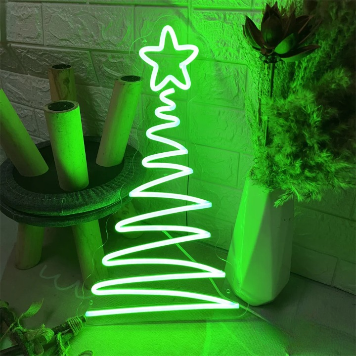 Yuletide Glow The Christmas Tree Neon Sign  Personalized Mirror Green  