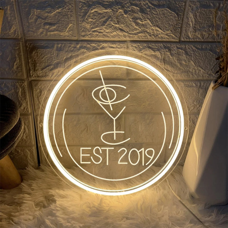 Circular Wall Decoration Neon Sign  Personalized Mirror Light Yellow 30x30 CM 