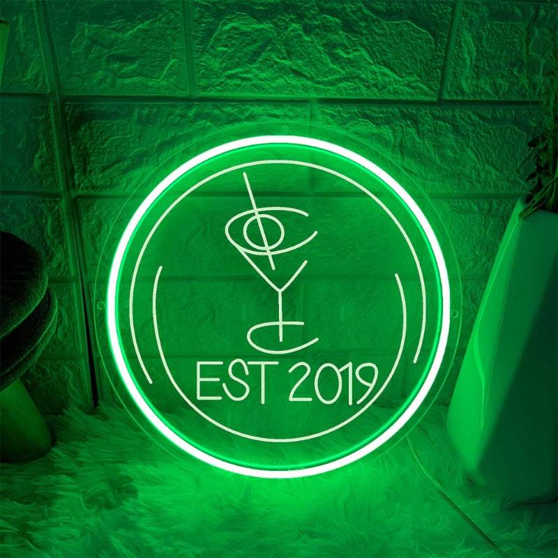 Circular Wall Decoration Neon Sign  Personalized Mirror Green 30x30 CM 