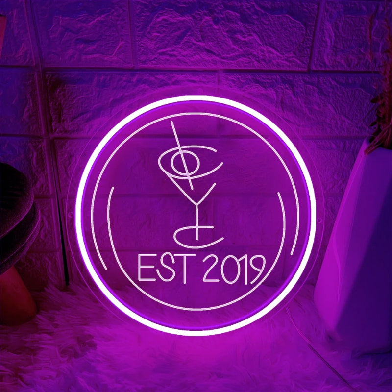 Circular Wall Decoration Neon Sign  Personalized Mirror Purple 30x30 CM 