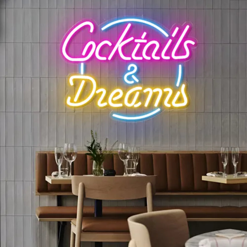 Cocktails And Dreams LED Neon Sign  Personalized Mirror S  