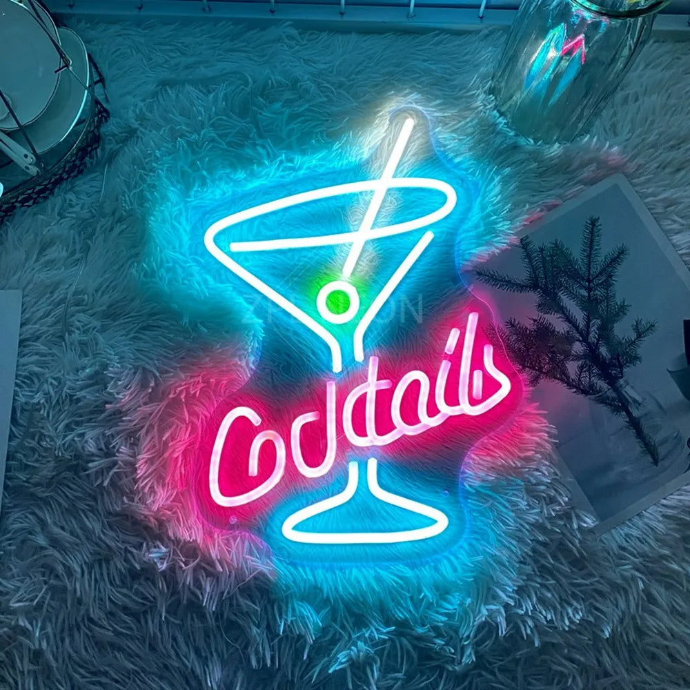 Cocktails LED Neon Sign  Personalized Mirror   