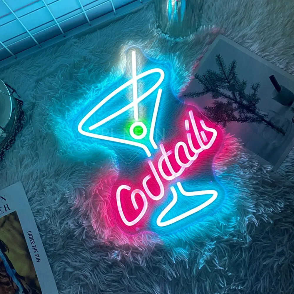 Cocktails LED Neon Sign  Personalized Mirror   