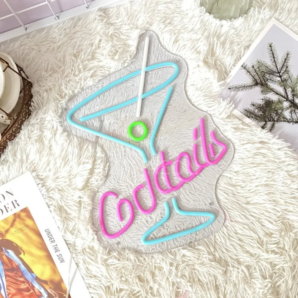 Cocktails LED Neon Sign  Personalized Mirror   