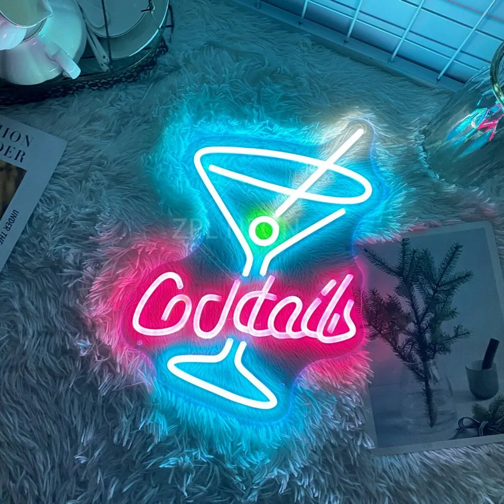 Cocktails LED Neon Sign  Personalized Mirror   