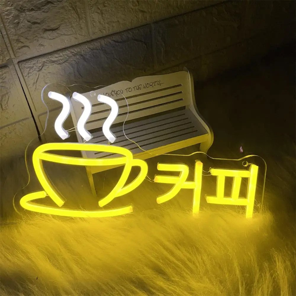 Coffee Neon Korean Neon Light Sign  Personalized Mirror   