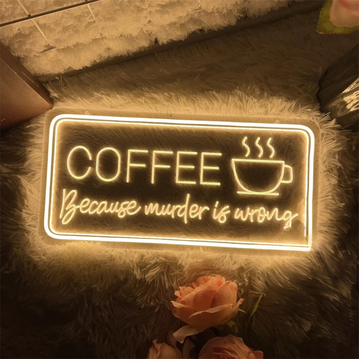 Caffeine Humor Coffee Neon LED Sign  Personalized Mirror Yellow 40x20 