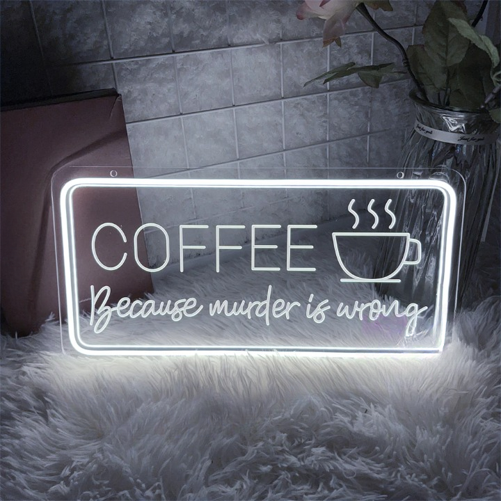 Caffeine Humor Coffee Neon LED Sign  Personalized Mirror White 40x20 