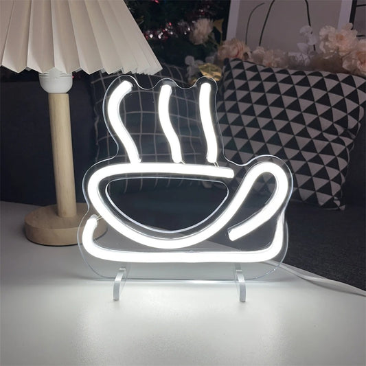 Coffee Neon Light Party Table  Personalized Mirror White  