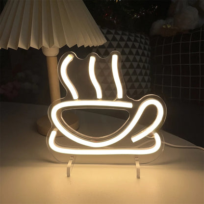 Coffee Neon Light Party Table  Personalized Mirror Light Yellow  