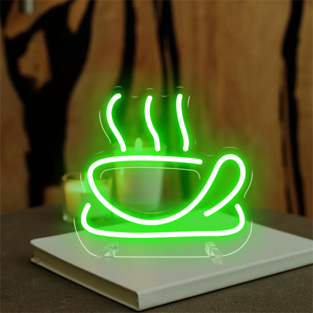 Coffee Neon Light Party Table  Personalized Mirror Green  