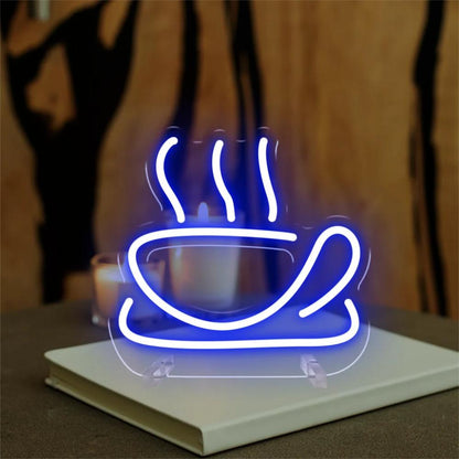 Coffee Neon Light Party Table  Personalized Mirror Blue  