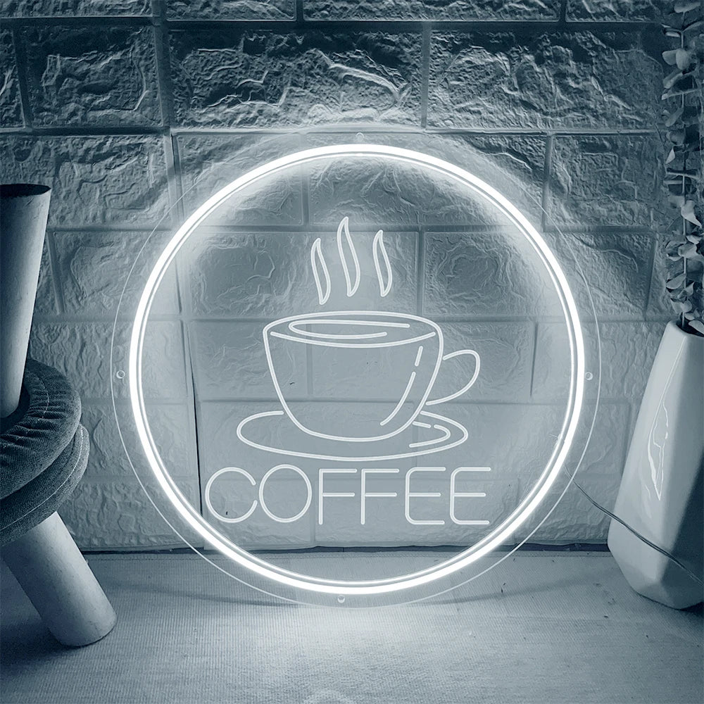 Coffee Neon Sign  Personalized Mirror White 30x30 