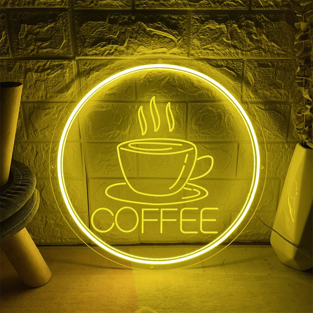 Coffee Neon Sign  Personalized Mirror Yellow 30x30 