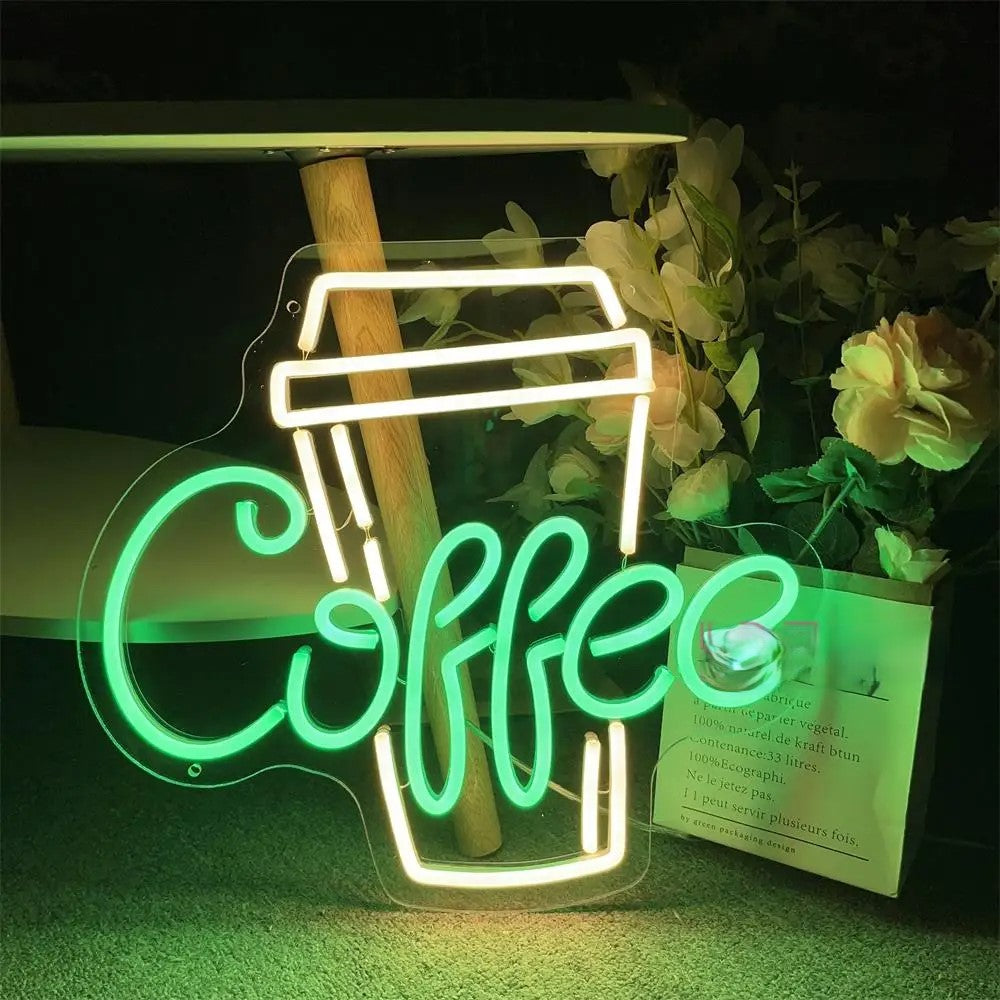 Coffee Room LED Neon Sign Lights  Personalized Mirror Green  