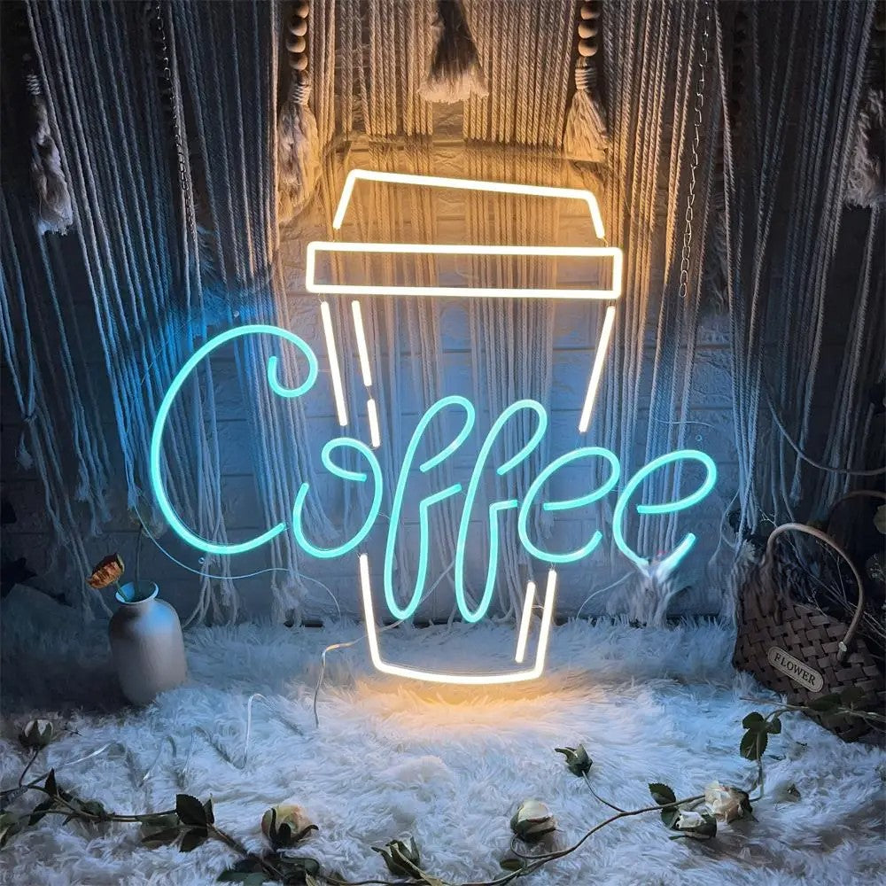 Coffee Room LED Neon Sign Lights  Personalized Mirror Blue  