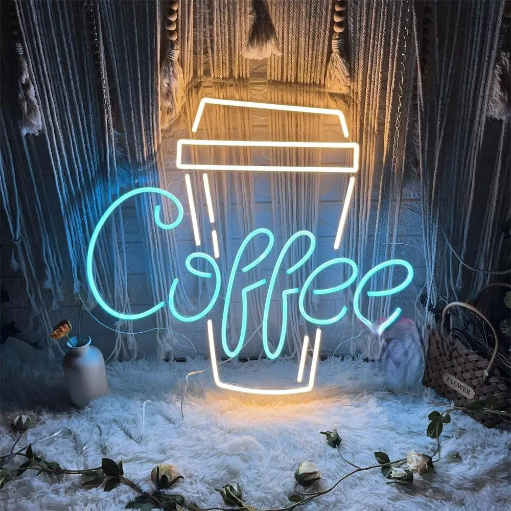 Coffee Room LED Neon Sign  Personalized Mirror Blue 30x28cm USB 