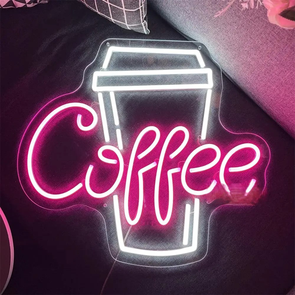 Coffee Room LED Neon Sign  Personalized Mirror Pink 30x28cm USB 