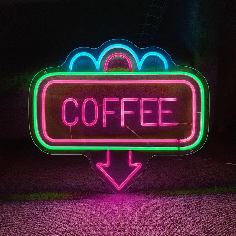 Coffee Shop Neon Sign Led  Personalized Mirror Pink  