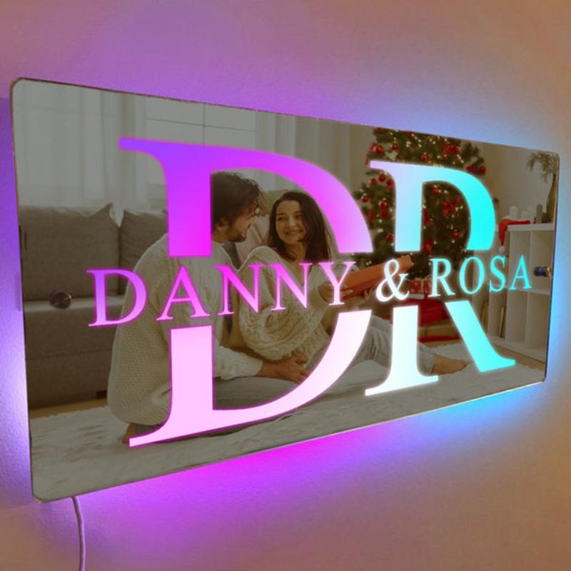 Custom Couple Name Lighted Mirror Sign  Name Mirror   