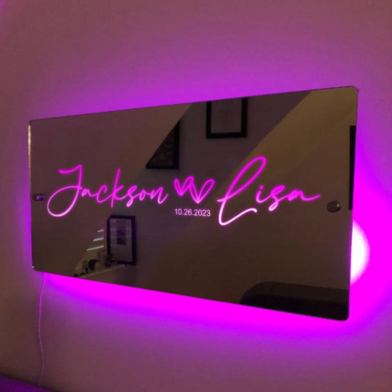 Custom Couple Name Marquee Lighting Gift  Name Mirror   