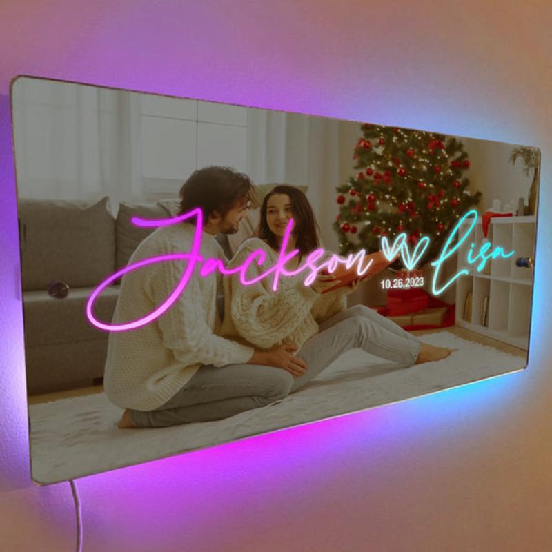 Custom Couple Name Marquee Lighting Gift  Name Mirror   