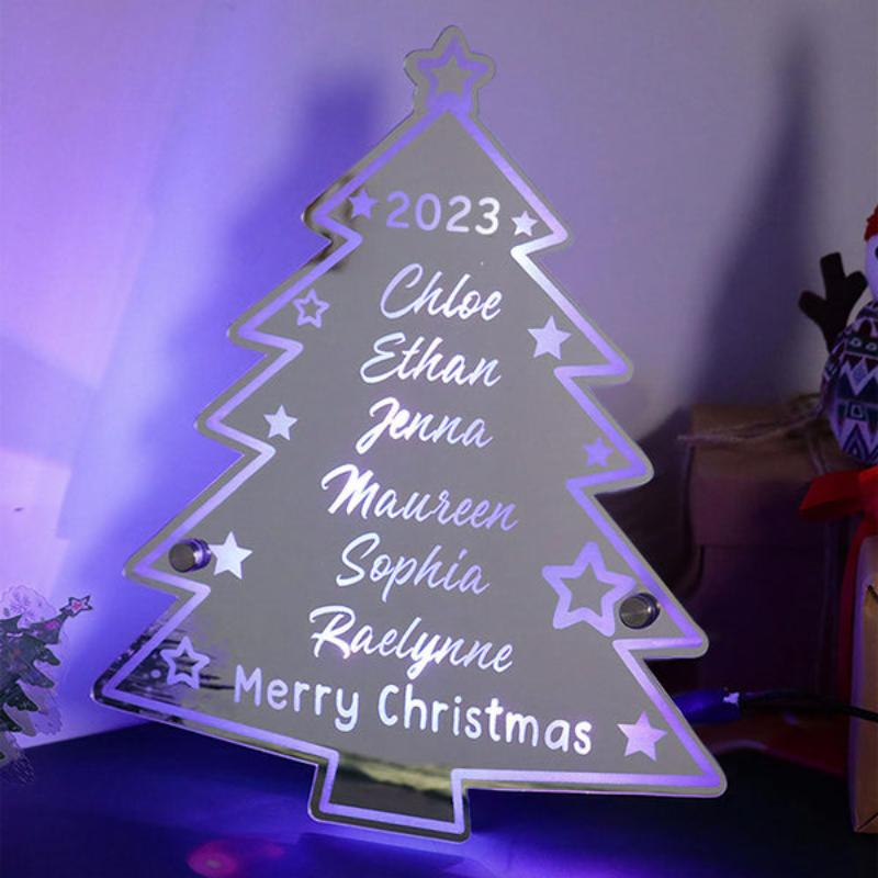 Custom Family Name Christmas Tree Light  Name Mirror   