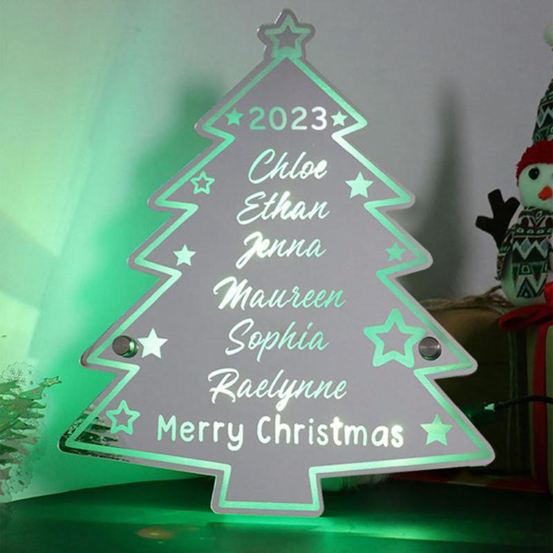 Custom Family Name Christmas Tree Light  Name Mirror   