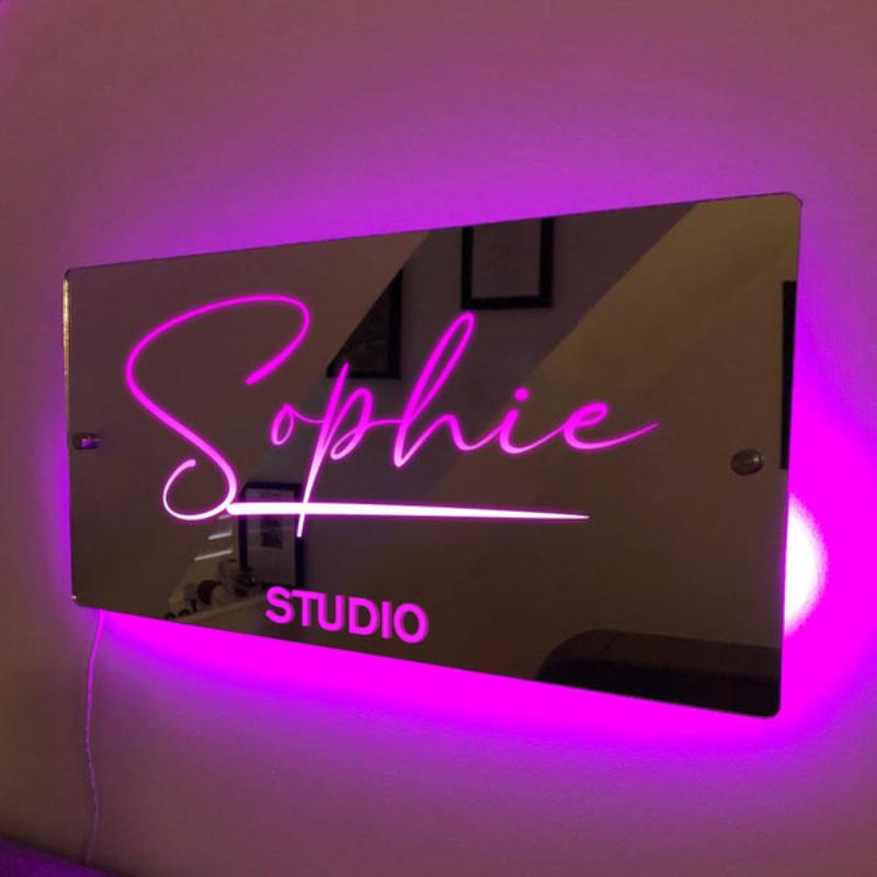 Custom LED Name Plaque Brightens Bedroom  Name Mirror Without Remote 300mmx150mm 