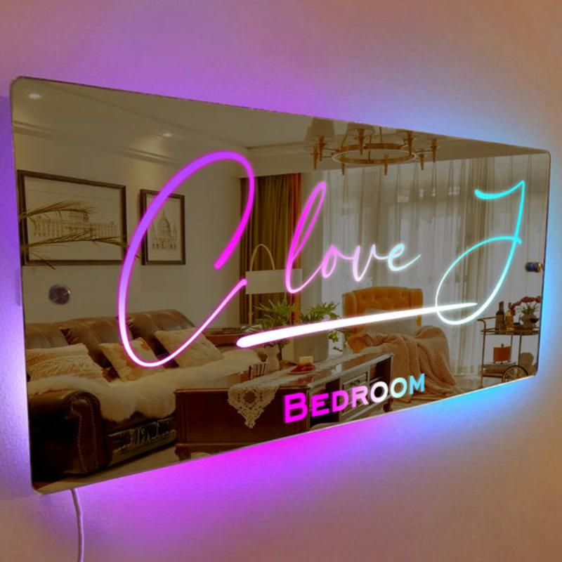 Custom LED Name Plaque Brightens Bedroom  Name Mirror   