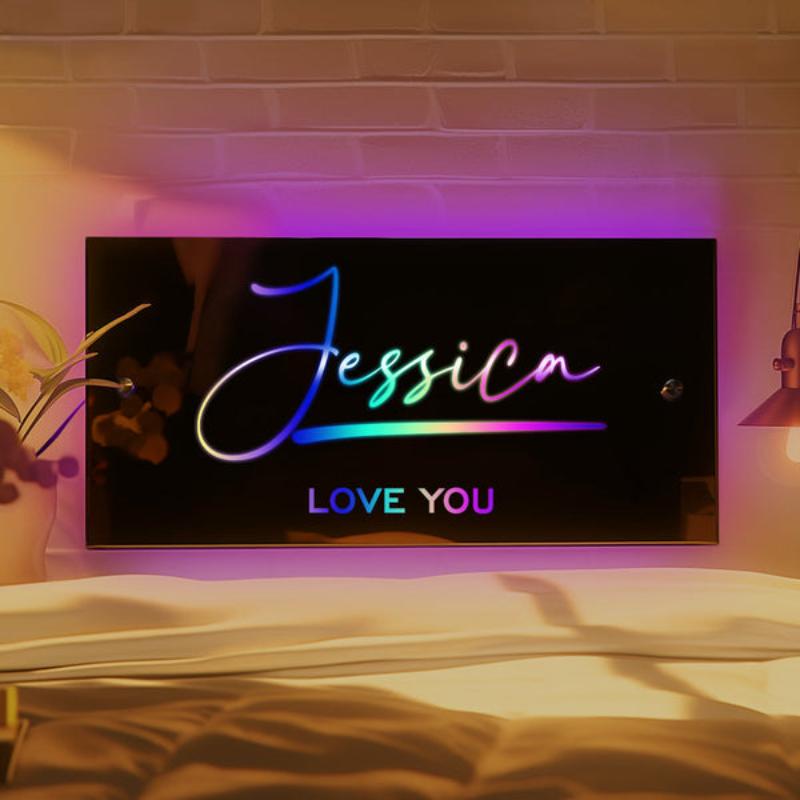 Custom LED Name Plaque Brightens Bedroom  Name Mirror   