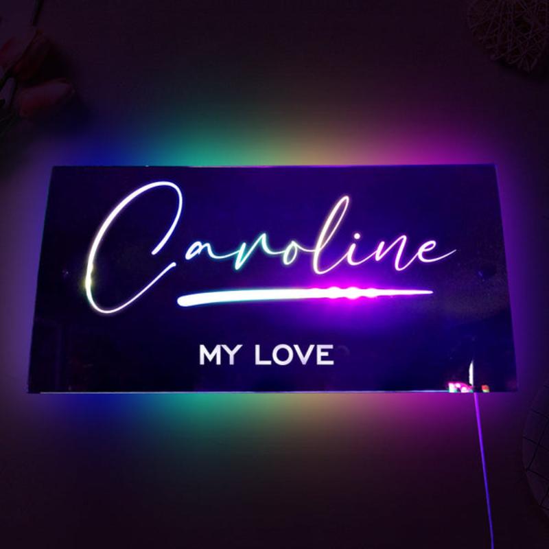 Custom LED Name Plaque Brightens Bedroom  Name Mirror   